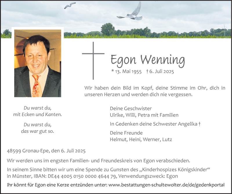  Traueranzeige für Egon Wenning vom 16.07.2025 aus 