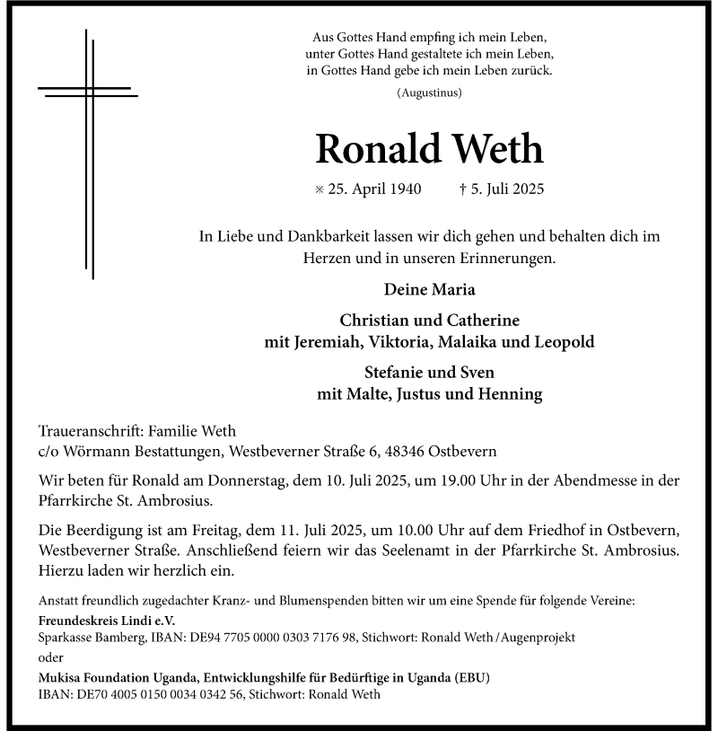  Traueranzeige für Ronald Weth vom 09.07.2025 aus 