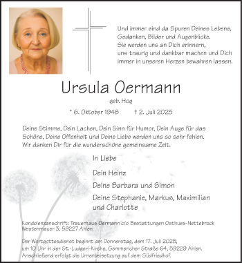 Anzeige von Ursula Oermann 