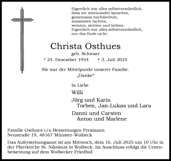 Anzeige von Christa Osthues 