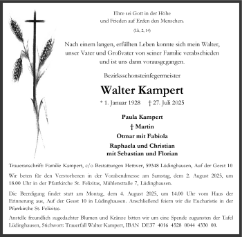 Anzeige von Walter Kampert 
