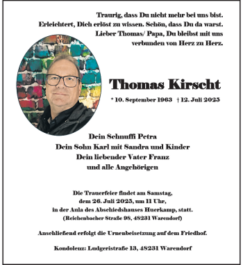Anzeige von Thomas Kirscht 