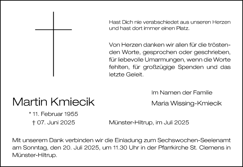  Traueranzeige für Martin Kmiecik vom 12.07.2025 aus 