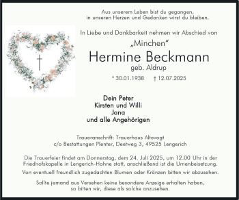 Anzeige von Hermine Beckmann 