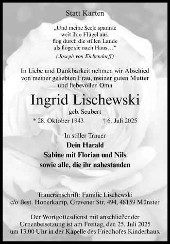 Anzeige von Ingrid Lischewski 
