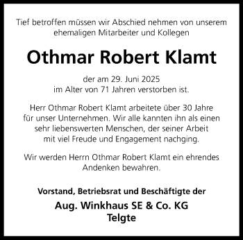 Anzeige von Othmar Robert Klamt 