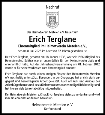 Anzeige von Erich Terglane 