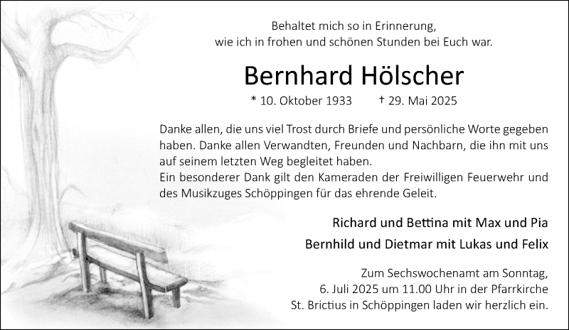  Traueranzeige für Bernhard Hölscher vom 02.07.2025 aus 