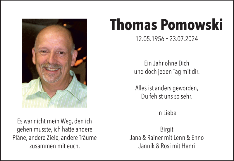  Traueranzeige für Thomas Pomowski vom 19.07.2025 aus 