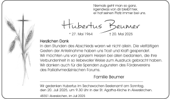 Anzeige von Hubertus Beumer 