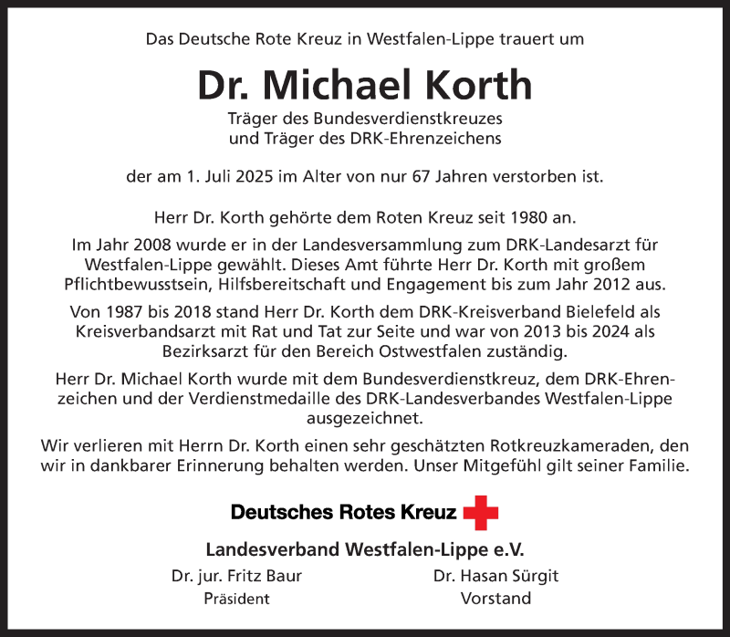  Traueranzeige für Dr. Michael Korth vom 26.07.2025 aus 