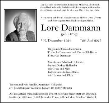 Anzeige von Lore Dammann 