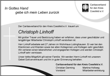 Anzeige von Christoph Linhof 
