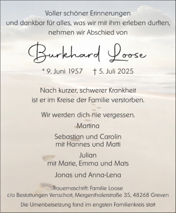 Anzeige von Burkhard Loose 