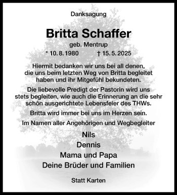Anzeige von Britta Schaffer 