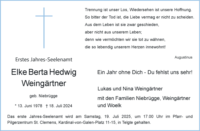  Traueranzeige für Elke Weingärtner vom 12.07.2025 aus 