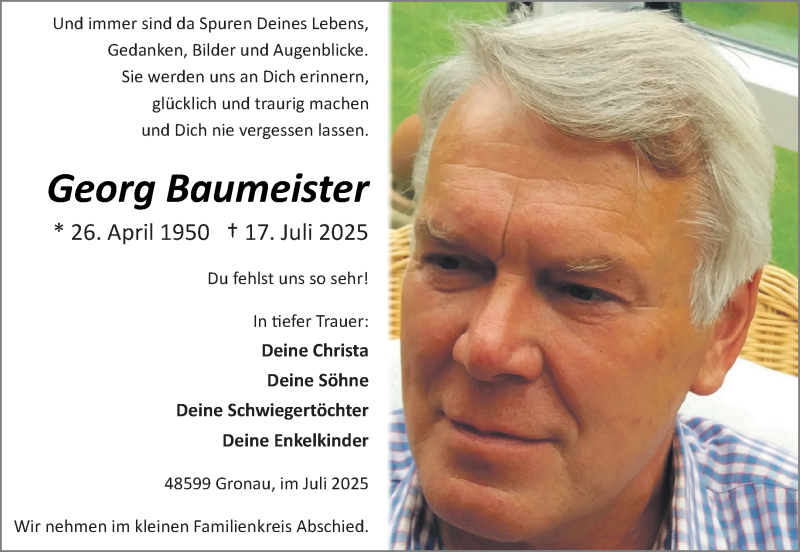  Traueranzeige für Georg Baumeister vom 19.07.2025 aus 