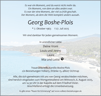 Anzeige von Georg Boshe-Plois 