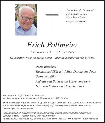 Anzeige von Erich Pollmeier 