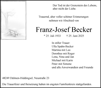 Anzeige von Franz-Josef Becker 