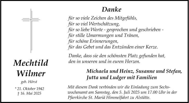 Traueranzeige für Mechtild Wilmer vom 02.07.2025 aus 