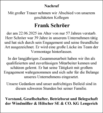 Anzeige von Frank Schröer 