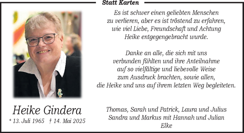  Traueranzeige für Heike Gindera vom 02.07.2025 aus 