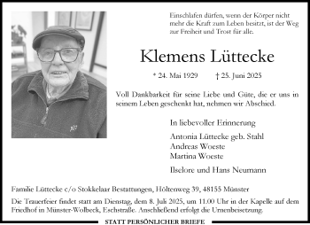 Anzeige von Klemens Lüttecke 
