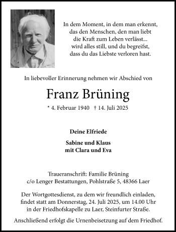 Anzeige von Franz Brüning 
