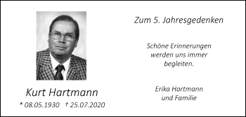 Anzeige von Kurt Hartmann 
