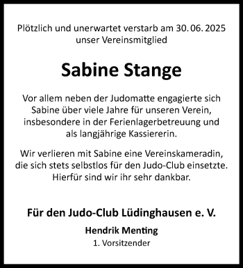 Anzeige von Sabine Stange 
