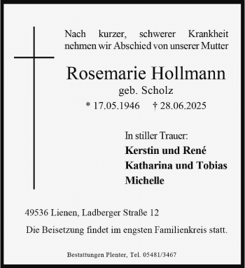Anzeige von Rosemarie Hollmann 