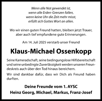 Anzeige von Klaus-Michael Ossenkopp 
