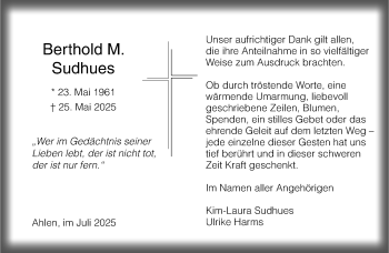 Anzeige von Berthold M. Sudhues 