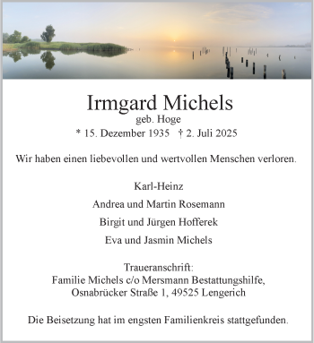 Anzeige von Irmgard Michels 