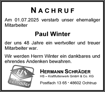 Anzeige von Paul Winter 