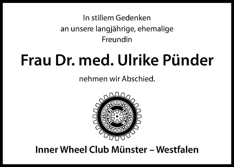 Traueranzeige für Dr. med. Ulrike Pünder vom 26.07.2025 aus 