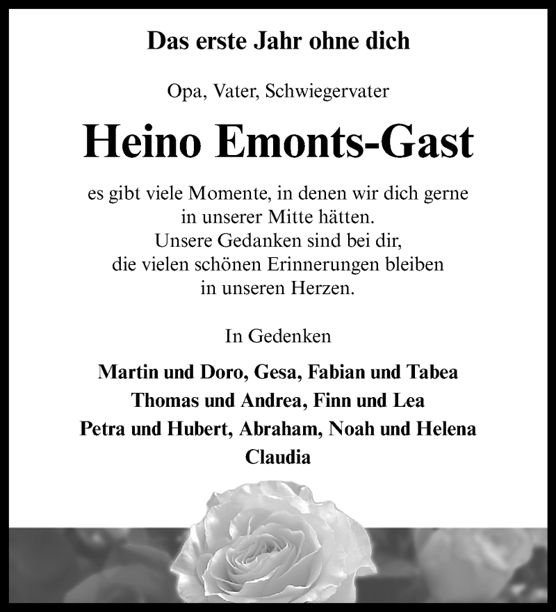  Traueranzeige für Heino Emonts-Gast vom 19.07.2025 aus 