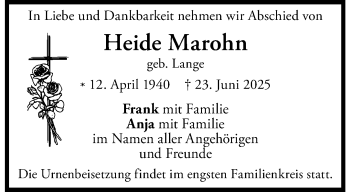 Anzeige von Heide Marohn 