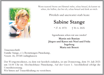 Anzeige von Sabine Stange 