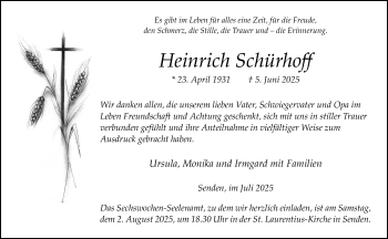 Anzeige von Heinrich Schürhoff 