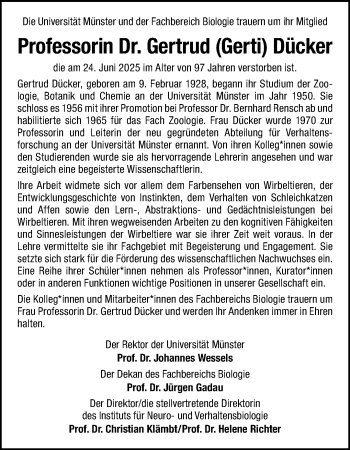 Anzeige von Prof. Dr. Gertrud Dücker 