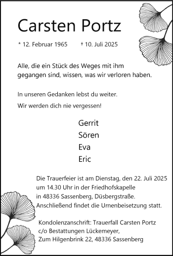 Anzeige von Carsten Portz 