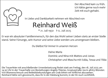 Anzeige von Reinhard Weiß 