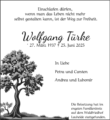 Anzeige von Wolfgang Türke 