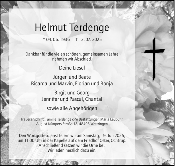 Anzeige von Helmut Terdenge 