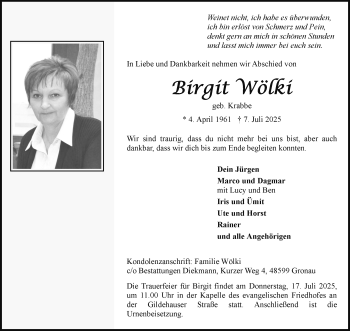 Anzeige von Birgit Wölki 