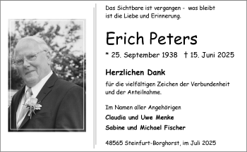 Anzeige von Erich Peters 