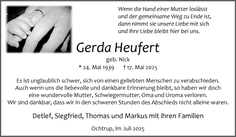  Traueranzeige für Gerda Heufert vom 09.07.2025 aus 