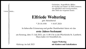 Anzeige von Elfriede Woltering 